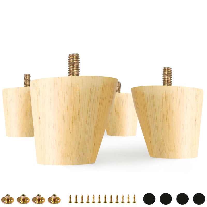 FoDau770 Rubber Wood Furniture Legs 2 Inches, Slant Tapered Wood Legs Mid Century Sofa Legs Set of 4, 5/16"" UNC Furniture Feet Replacement Legs for Cabinet Sofa Couch Dresser Chair Ottoman Table - Image 1